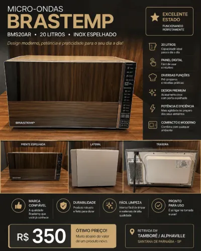OPORTUNIDADE | MICRO-ONDAS BRASTEMP INOX ESPELHADO 20L