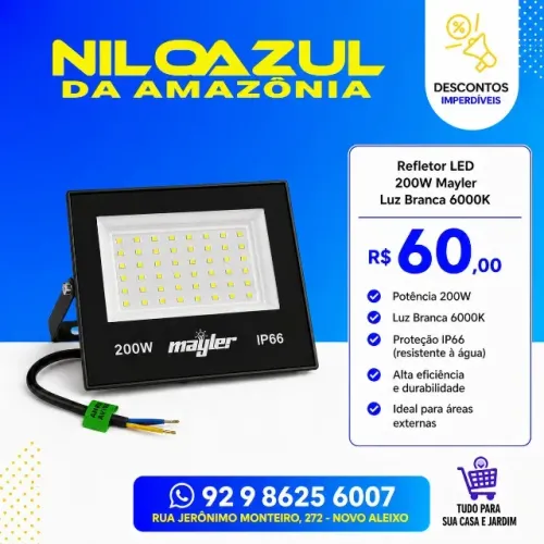 Refletor LED 200W IP66 Luz Branca 6000K - Alta Potência