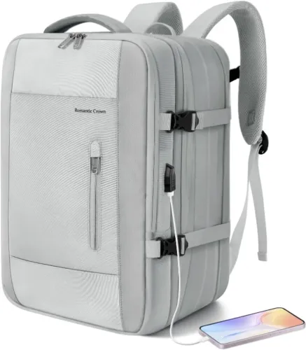 Mochila de Viagem Expansível 30L a 42L Notebook 17,3" USB Romantic Crown Cinza | NOVO