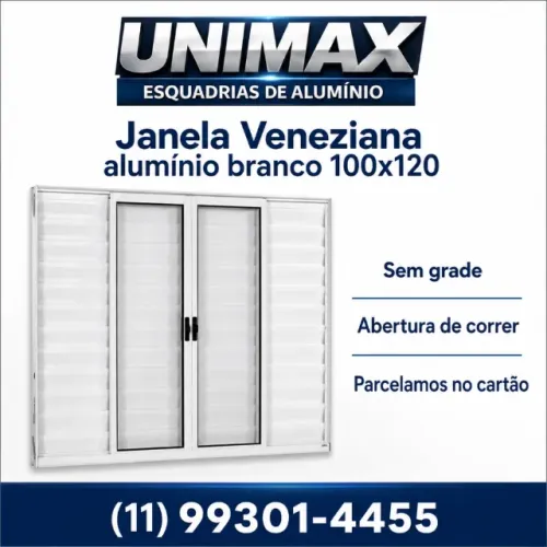 Janela Veneziana de Alumínio Branca 100x120 sem Grade