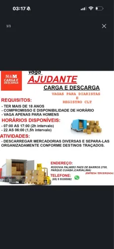 VAGA DIÁRIA E REGISTRO CARGA E DESCARGA NM 