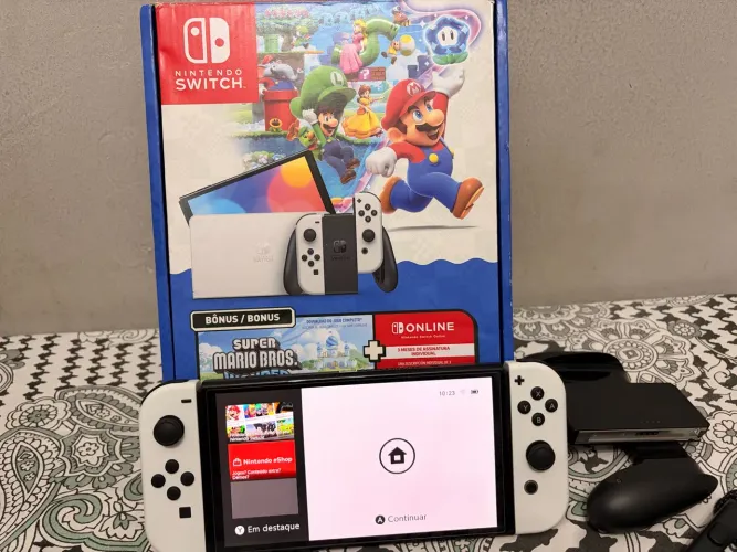 Nintendo Switch OLED Branco Desbloqueado ? Seminovo na Caixa