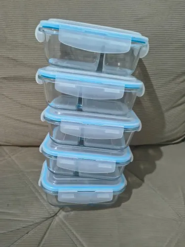 5 Potes 640ml Hermético com divisória marmita alimentos