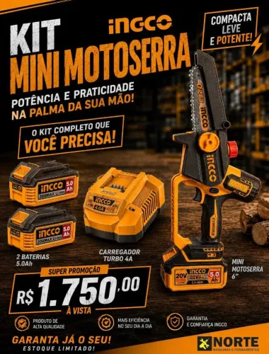 KIT MINI MOTOSSERRA INGCO 6" - 20V