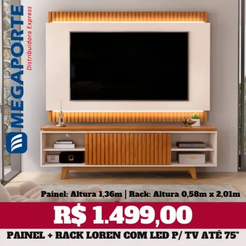 Painel com LED + Rack Bancada para TV até 75" (Novo) Entrega Grátis!