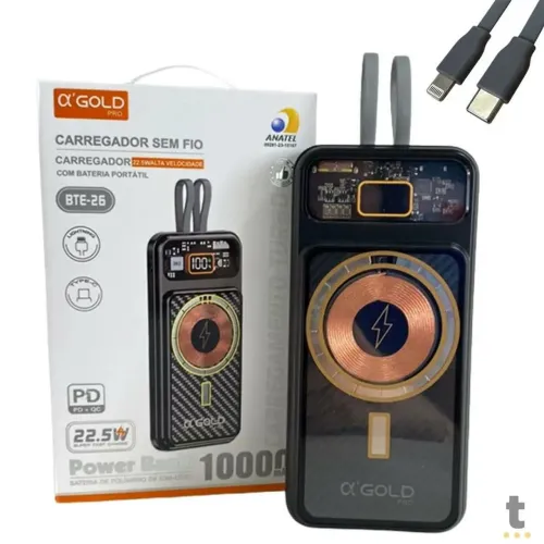 Carregador Power Bank a'GOLD Pro modelo BTE-26(Por Indução 10.000mAh Turbo Ultra Rápido