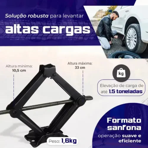 Macaco Sanfona Universal para Carro 1,5 Toneladas | Novo e Lacrado