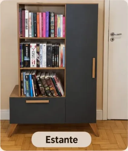 Estante com Porta e Gaveta Grafite e Madeira