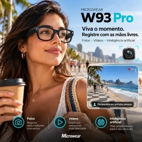 Microwear W93 Pro |Óculos com câmera SONY de 8 MP | Gravação em Primeira Pessoa | IA e Tra