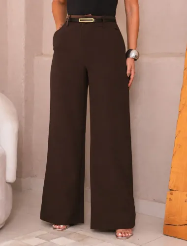 Calça Pantalona de Alfaiataria Marrom