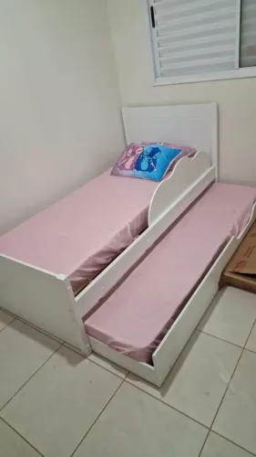 Bicama Infantil Solteiro 100 Mdf Bibox Cama Auxiliar Com Rodinha Nuvem - Faura<br>Cor: BRANCO