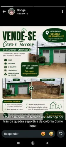 Casa na colônia zona rural de bonito