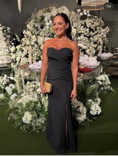 vestido longo tomara que caia verde esmeralda m