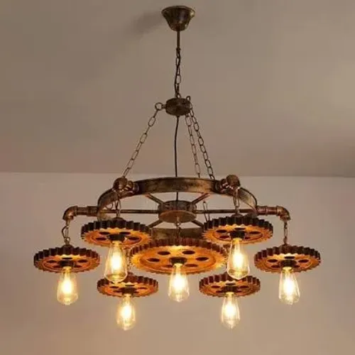 Lustre Vintage Retro Industrial Engrenagem Pingente Luzes 7 Cabeças