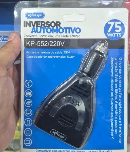 INVERSOR AUTOMOTIVO 12V/220V 75W REF.: KP-552/220V<br>