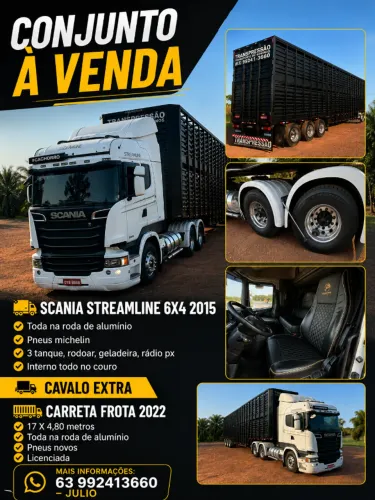 SCANIA STREAMLINE 6x4 2015 + CARRETA BOIADEIRA FROTA 2022