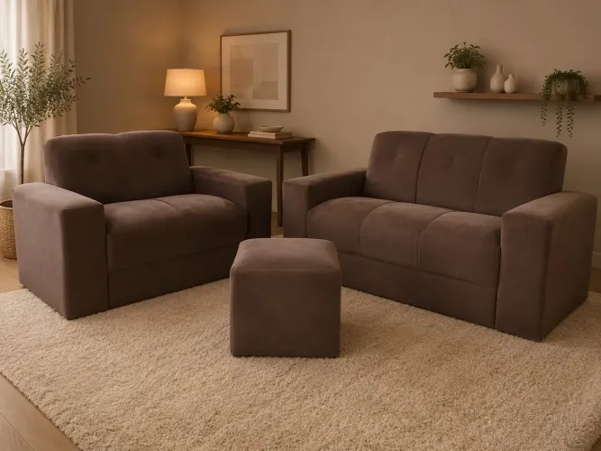 SOFA DE 2 E 3 LUGARES COM PUFF MACIO