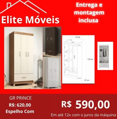 590,00 Com a montagem e a entrega guarda roupa novo na caixa com garantia de fabrica. 