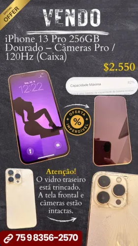 iPhone 13 Pro 256GB Dourado - Câmeras Pro / 120Hz (Caixa)