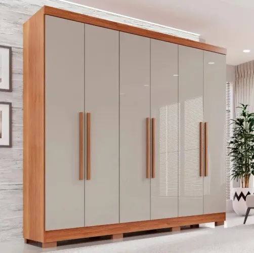 Guarda roupa casal com espelho 6 portas 2 Gavetas França wt Branco