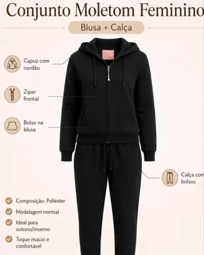 CONJUNTO MOLETOM FEMININO - CONFORTO + ESTILO