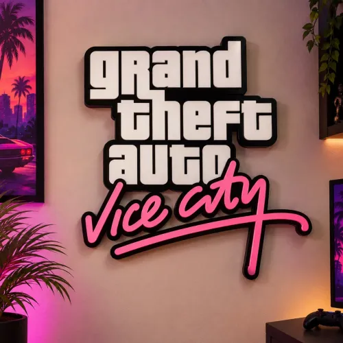 Placa decorativa GTA vice City 3D Decoração gamer