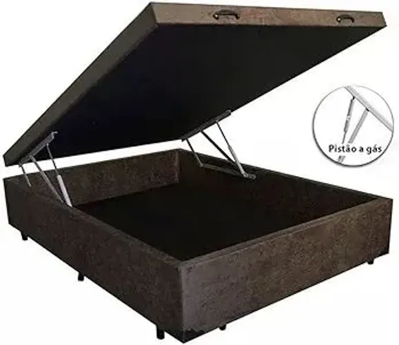 Cama Box Baú Casal Suede Marrom Com Pistão / entrega hoje