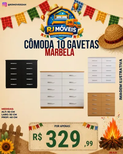Cômoda marbela nova - 10 gavetas direto de fábrica
