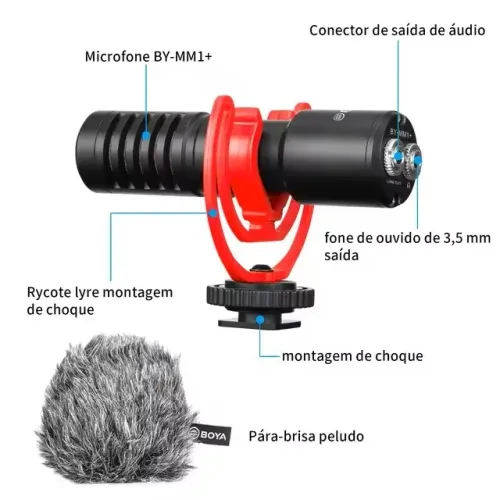 Microfone Condensador Shotgun Boya By-mm1 Plus