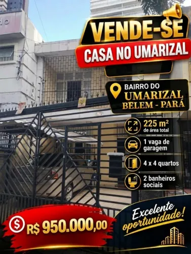 Moura Gestor Imobiliario Vende Casa de 4x4 no Umarizal com 173m2, Belém, Pará
