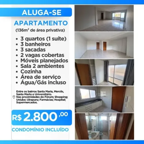 Aluga-se APARTAMENTO SANTA MARIA / UNIVERSITÁRIO / MERCES - 3 quartos - 2 Vagas
