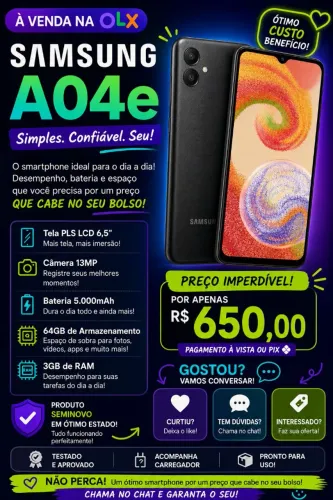 Samsung A04e 64GB Seminovo - Ótimo Custo-Benefício!