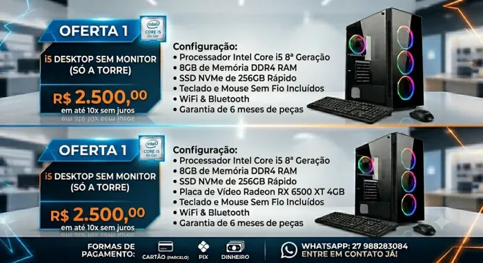 Cpu intel i5 8gb ddr4 grforce 2gb 256gb ssd teclado e mouse e wifi