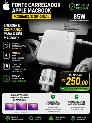 Fonte carregador Apple macbook MC556BZ/B original 85w