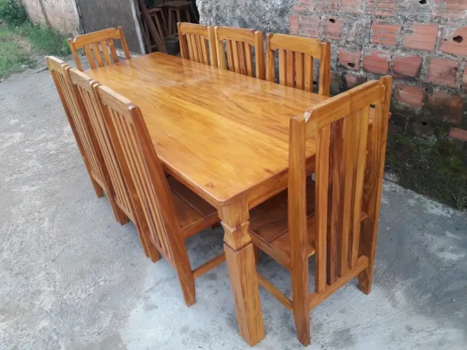Conjunto de mesa de jantar grande com 8 cadeiras de madeira maciça