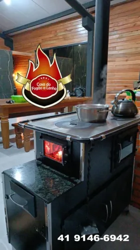 Fogão a lenha com forno inox reforçado chapa em aluminio e cinzeiro inox 
