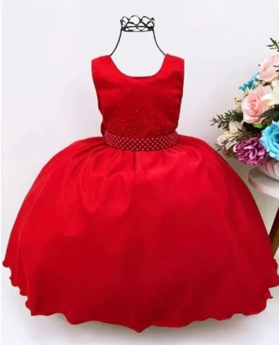 Vestido Infantil de Festa Princesa Vermelho Luxo - Tamanho 2