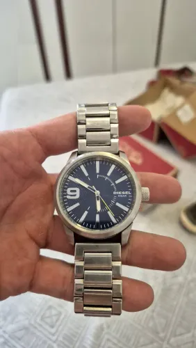 Relógio Diesel ORIGINAL 5 Bar Dz1763/1an Pulseira aço inox cinza claro, mostrador azul