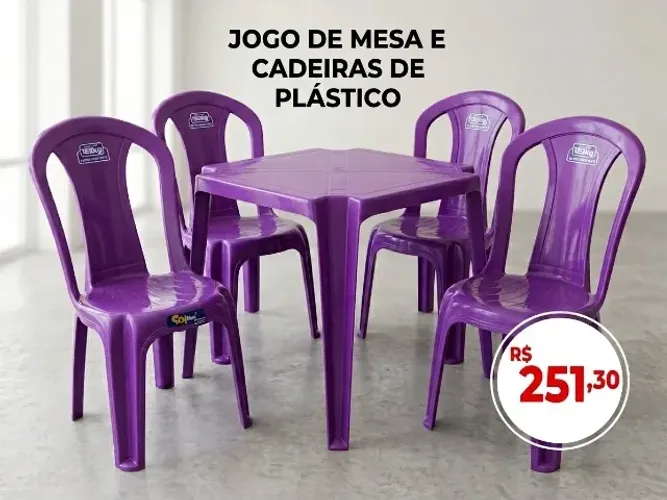 MESA COM CADEIRA DE PLASTICO roxa