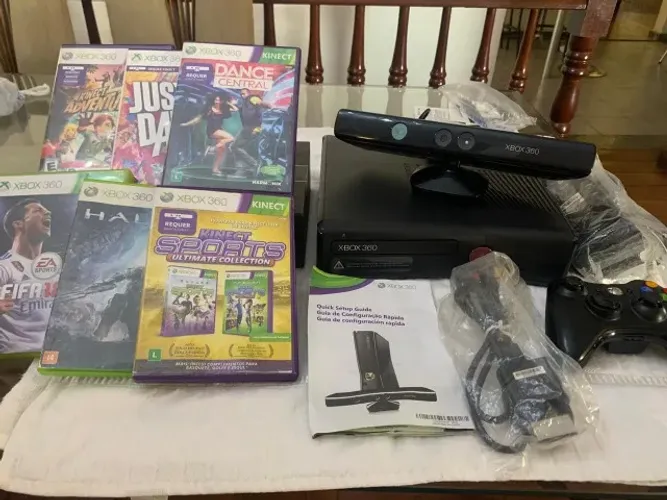 Xbox 360 250gb + 1 Controle + Kinect + 6 Jogos (Usado - Tem caixa Original)