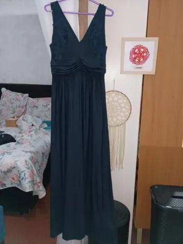 Vestido festa em malha gelada azul escuto 