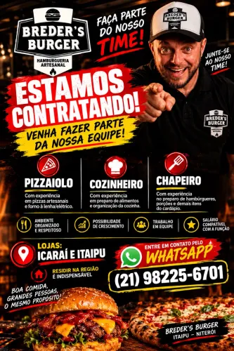 Vagas para hambúrgueria e pizzaria