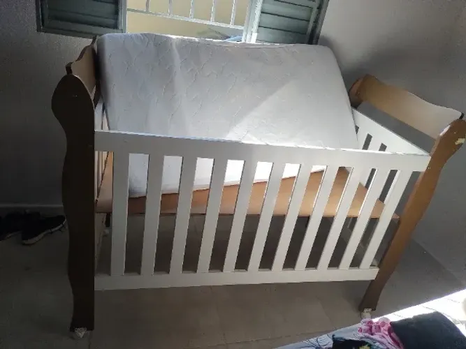 Berço Mini Cama Branco com Colchão
