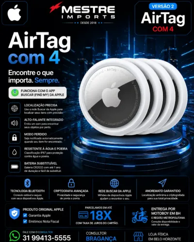 AirTag Apple Pacote com 4 Unidades Versão 2 Original