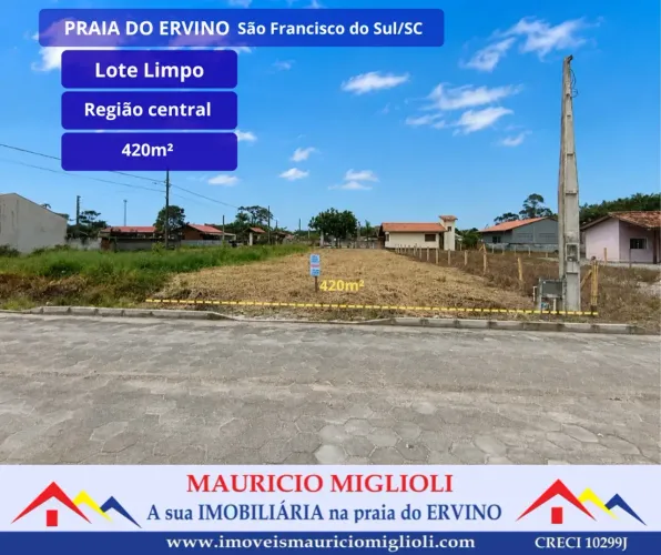 Lote limpo em região central  na Praia do Ervino