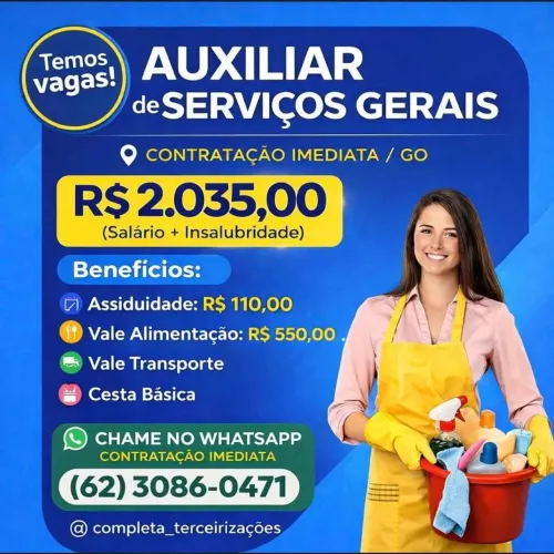 CONTRATAÇÃO IMEDIATA/GOIÂNIA-GO