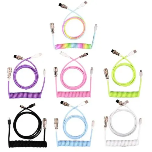 Cabo Coiled para teclado mecânico conector USB Tipo-C PC gamer Nylon
