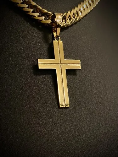Crucifixo com Friso em Ouro 18k 750