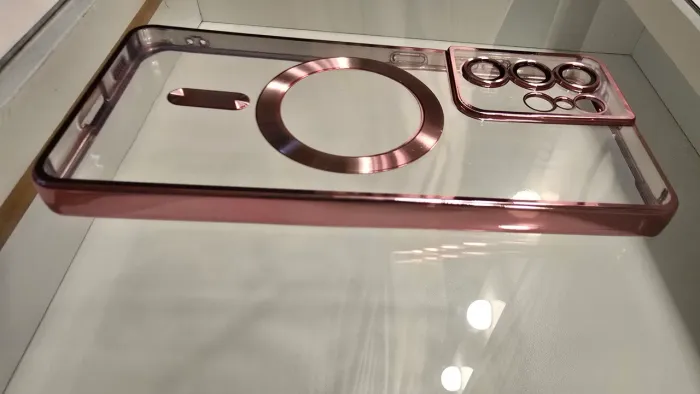Capa ultra choque rosa com transparente S21 ultra