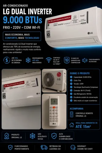 LG Dual Inverter 9.000 BTUs Wi-Fi - Funcionando Perfeitamente